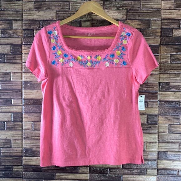 NWT EMBROIDERED SQUARE NECK Camellia Talbots Small Petite Top - Picture 1 of 9